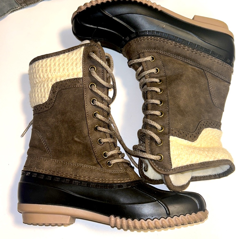 MAGELLAN🥾OUTDOORS Mid Sweater Duck Boots BROWN & CREAM Women’s Size 7 - Picture 2 of 13